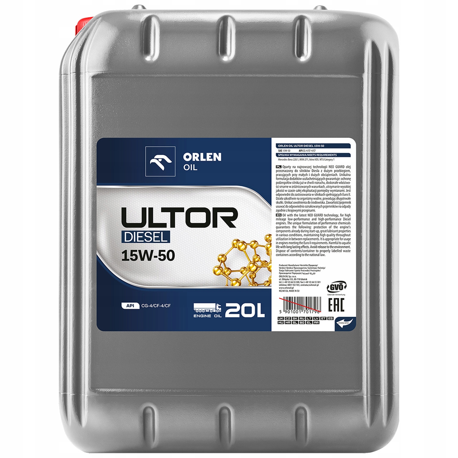 Olej Silnikowy Mineralny Wielosezonowy Orlen Oil Ultor Diesel 15W-50 20L