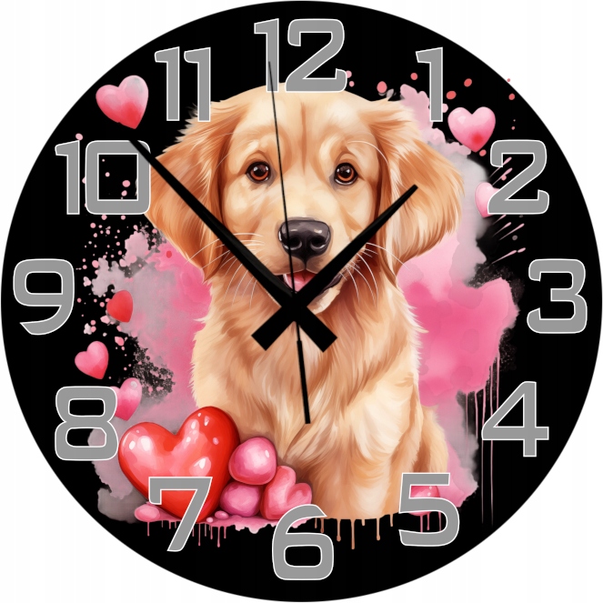 Dekorativní nástěnné hodiny Dárek Golden Retriever Štěňátko 45 cm