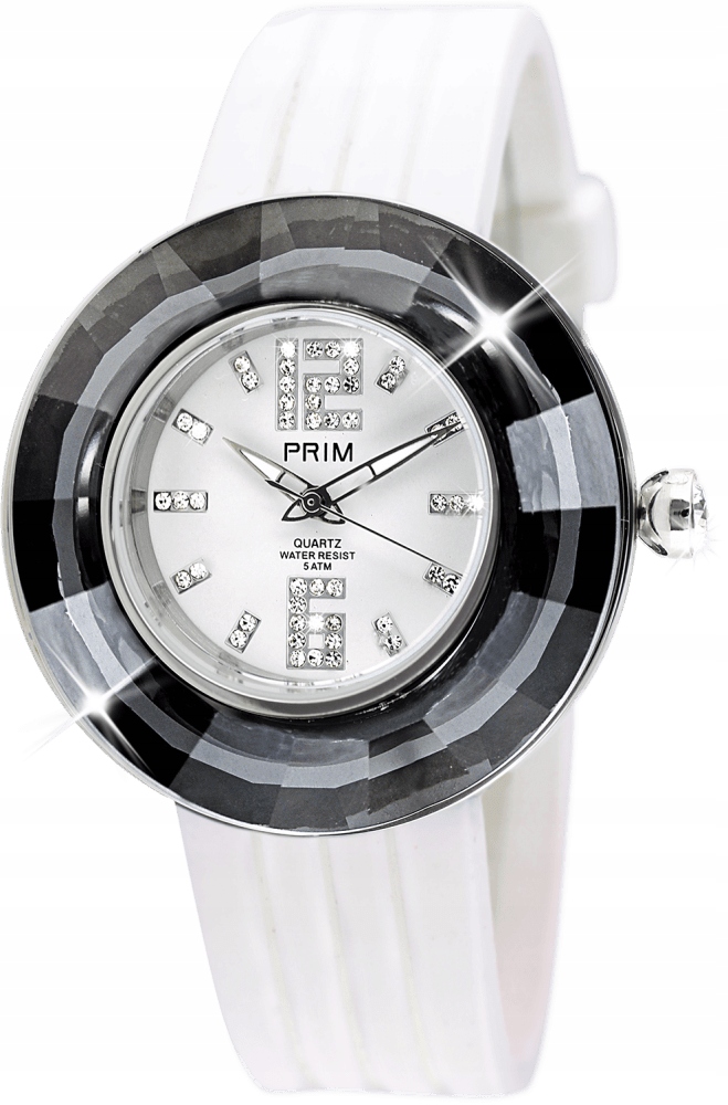 Zegarek damski Prim Czech Made Preciosa Crystal Time biały pasek WR50