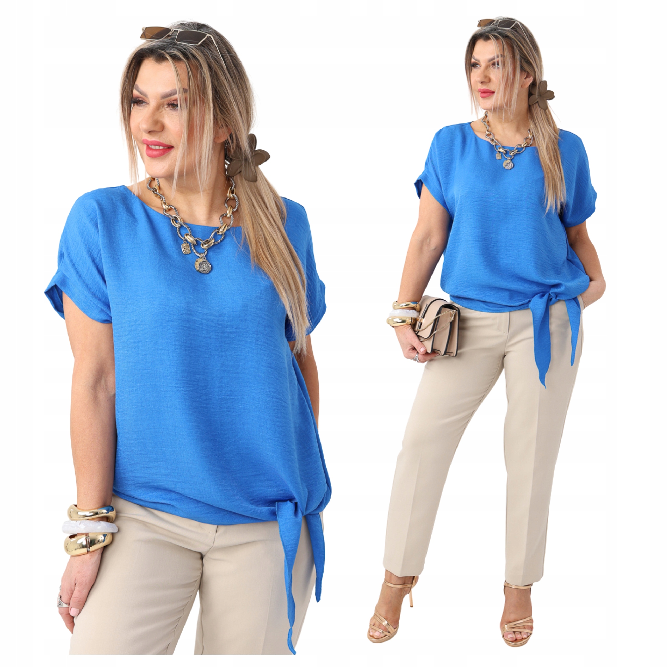 Bluzka z wiązaniem luźna oversize Polski Producent duże rozmiary