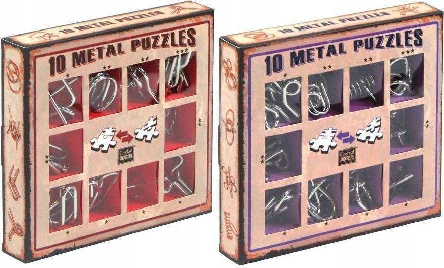 20 Łamigłówek Metalowych czerwony fioletowy zestaw Puzzles układanka
