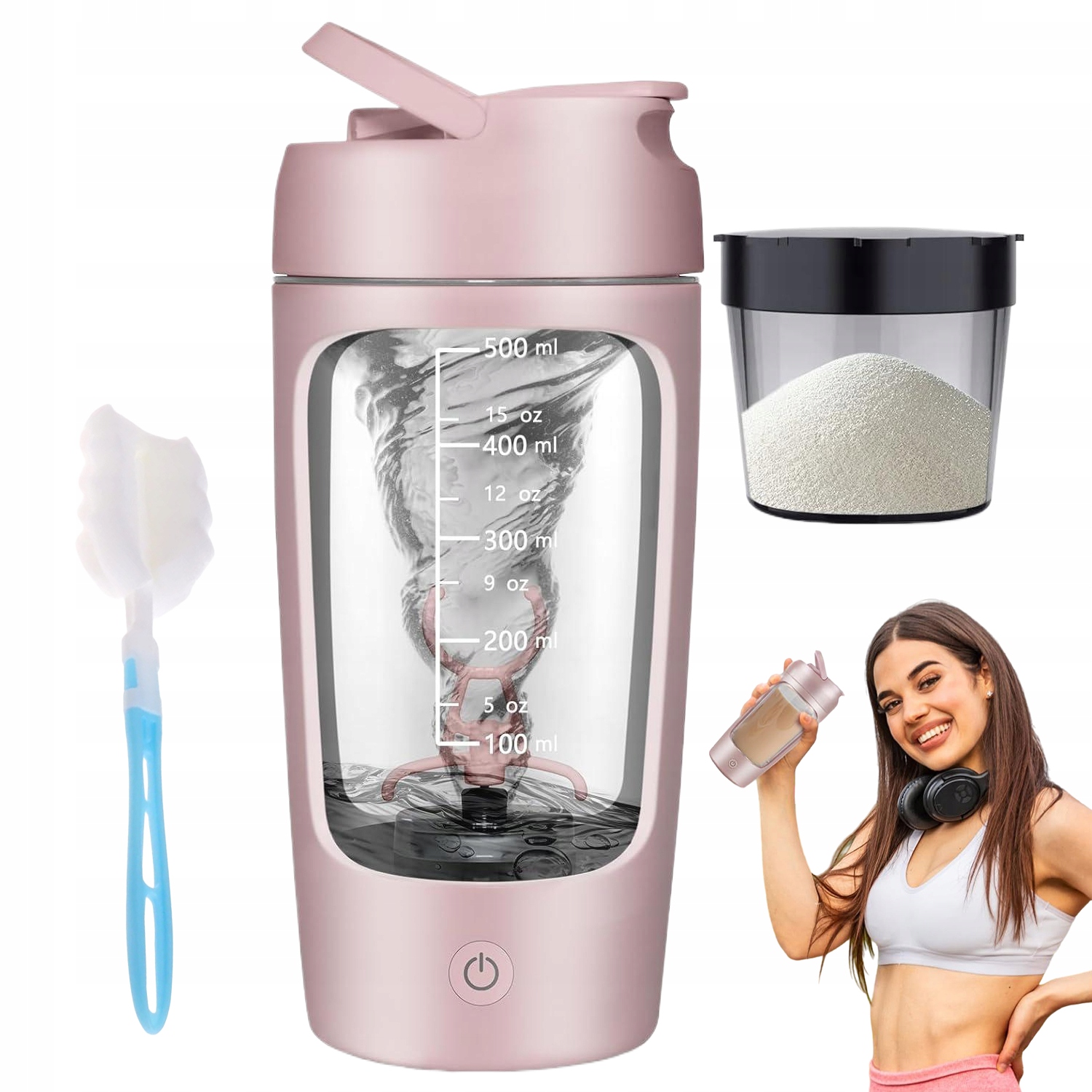 Elektryczny Shaker 650 ML Z Pojemnikiem Na Proszek I Akumulatorem Usb