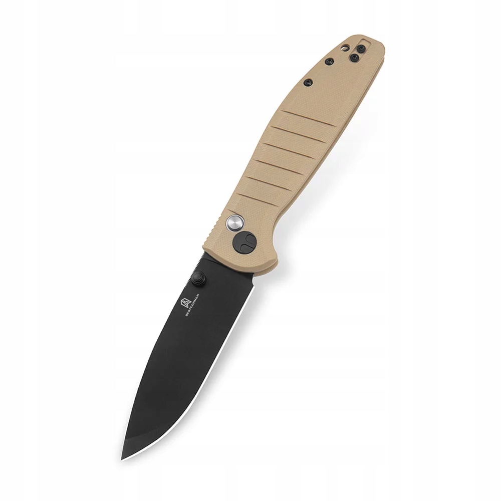 Nóż składany Bestechman Goodboy Button Lock Black DLC D2 Khaki G10 by Keanu