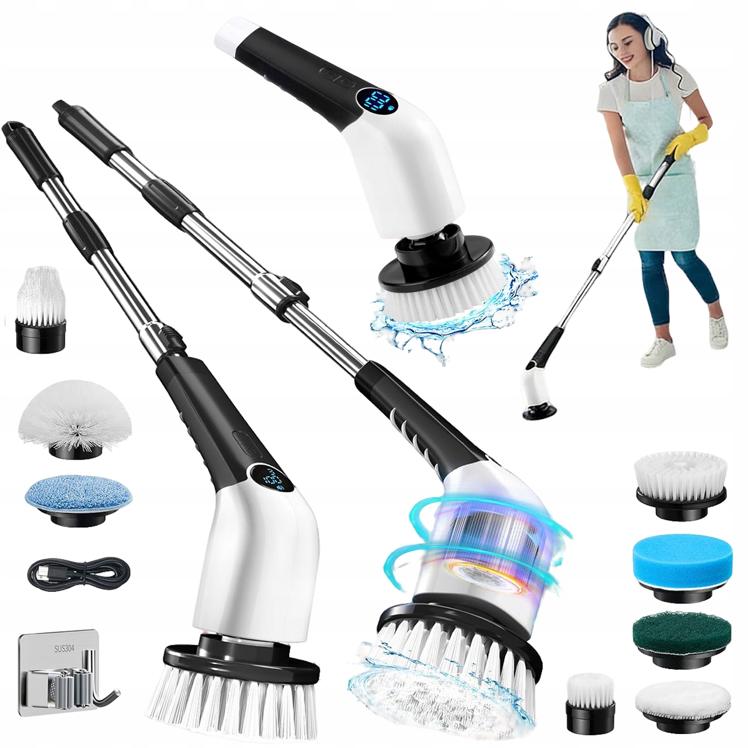 Levně 8V1 Bezdrátový Elektrický Rotační Čisticí Kartáč Mop 2600 mAh