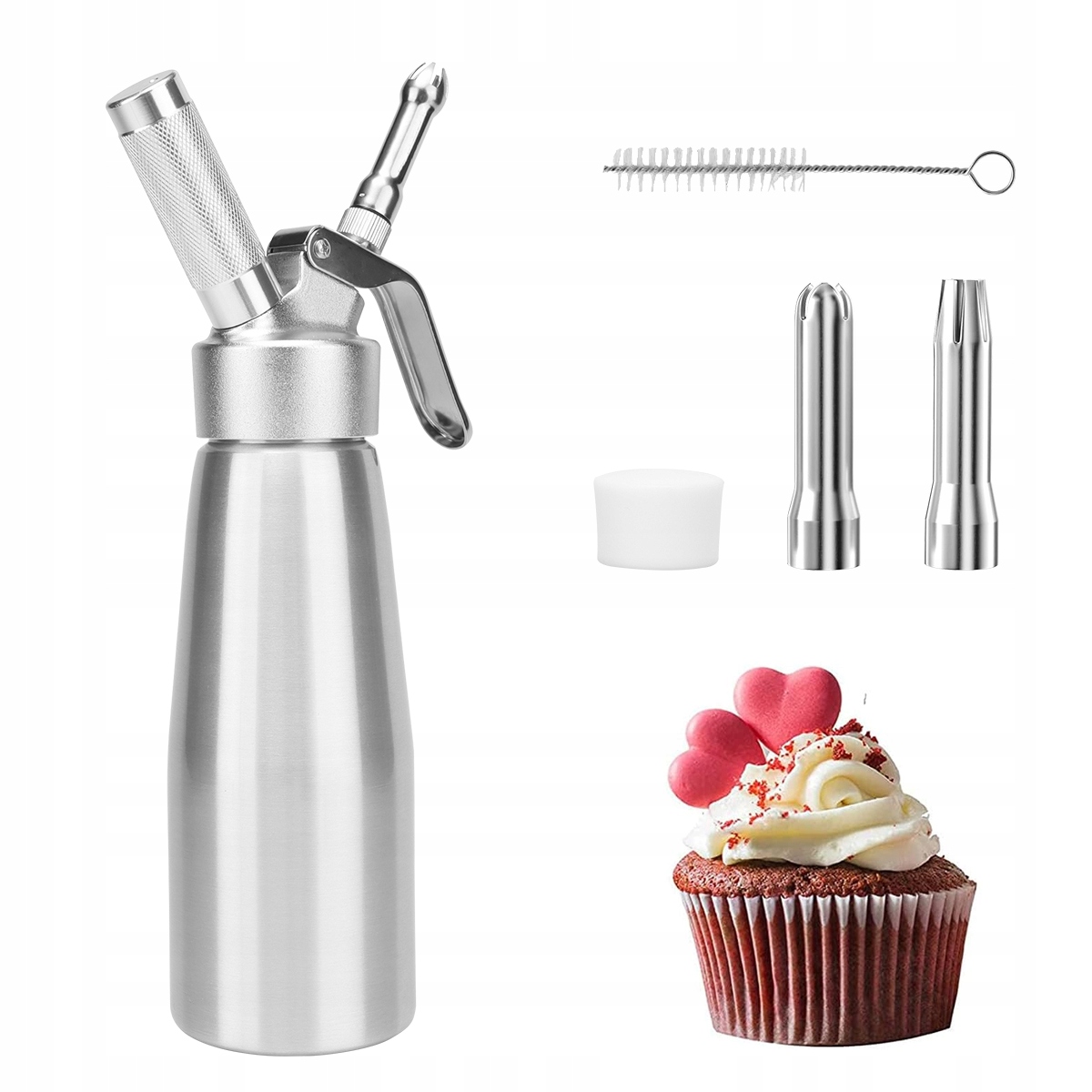 PROFESJONALNY DOZOWNIK KREMU, SYFON ZE STALI NIERDZEWNEJ 500 ML, 3 DYSZAMI Model Dozownik kremu