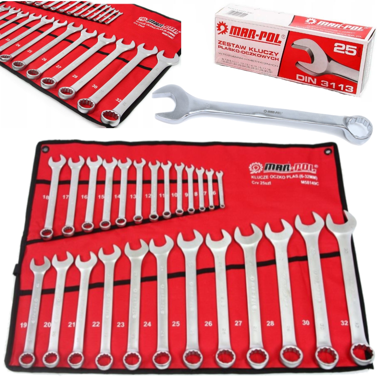 Zestaw Klucze Płasko Oczkowe 6-32mm Płachta 25szt