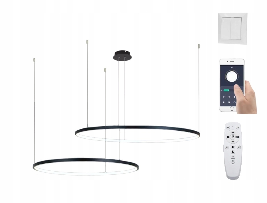 Lampa Wisząca Ringi Czarna 60 40 62W Pamięć Bluetooth Darmat Light 531