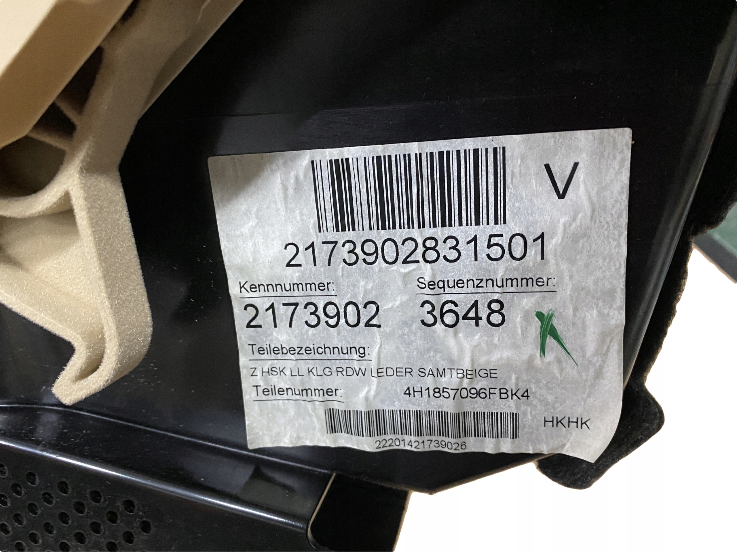 AUDI A8 4H D4 handschuhfach des beifahrers leder 4H1857096F