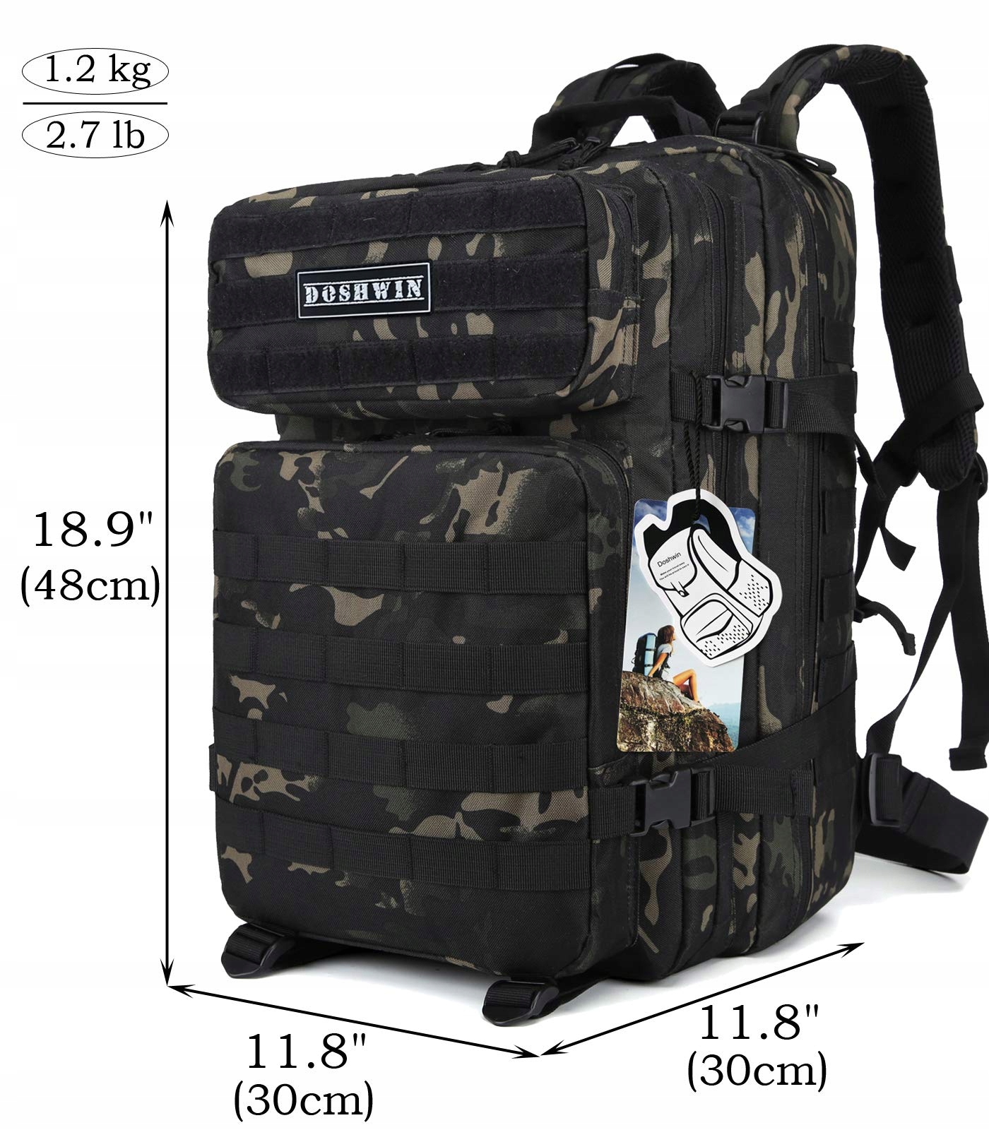 DOSHWIN Plecak Wojskowy 40L Taktyczny Molle Na Wędrówki Camping Trekking — miniatura 5