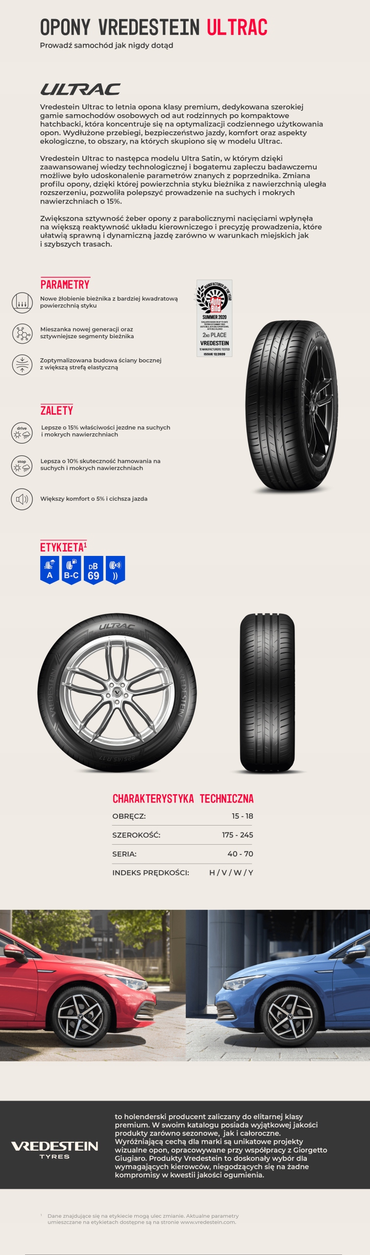 4x OPONY LETNIE 235/60R18 Vredestein Ultrac 107W Profil opony 60