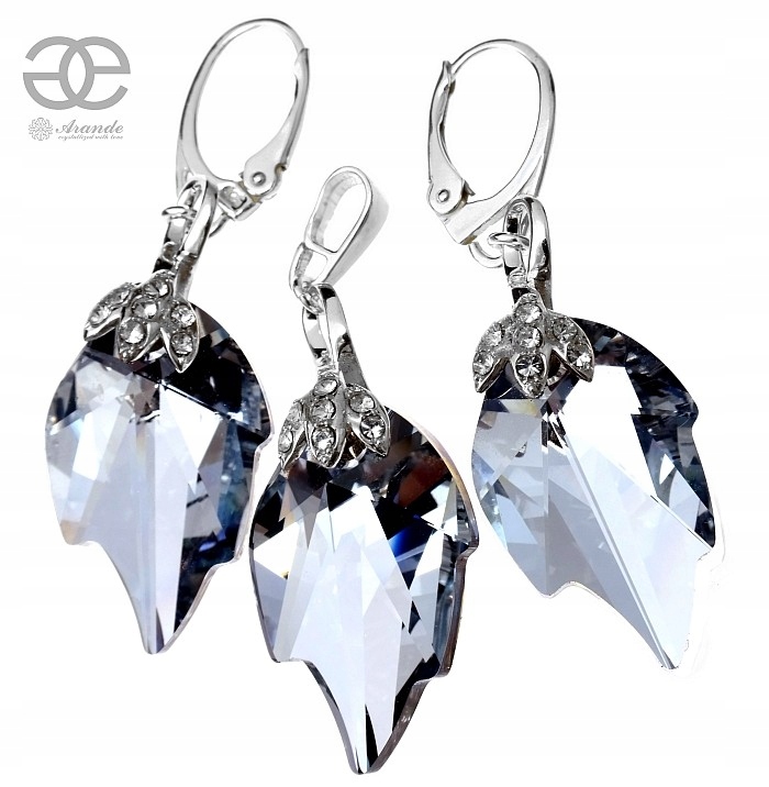 Komplet Náušnice Přívěsek Krystaly Comet Leaf Stříbro