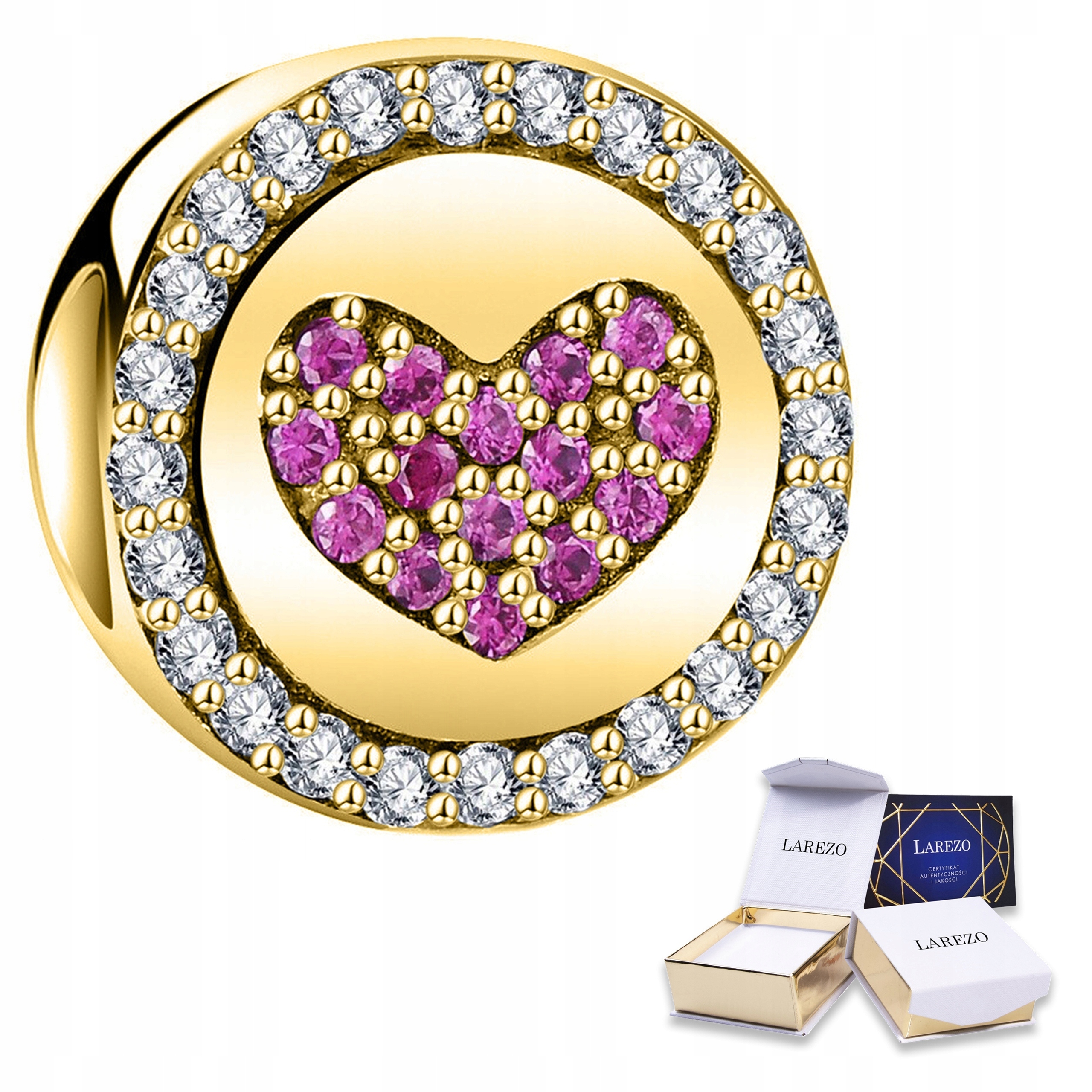 Zlatý Charms Korálek Růžové Srdíčko Láska Květina Láska Stříbro 925