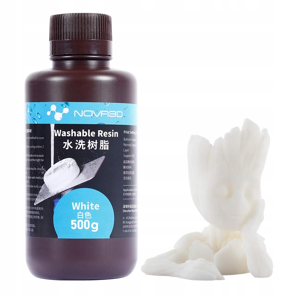 Uv pryskyřice NOVA3D Washable Vodní 0,5 l 0,5 kg bílá pro 3D tiskárnu
