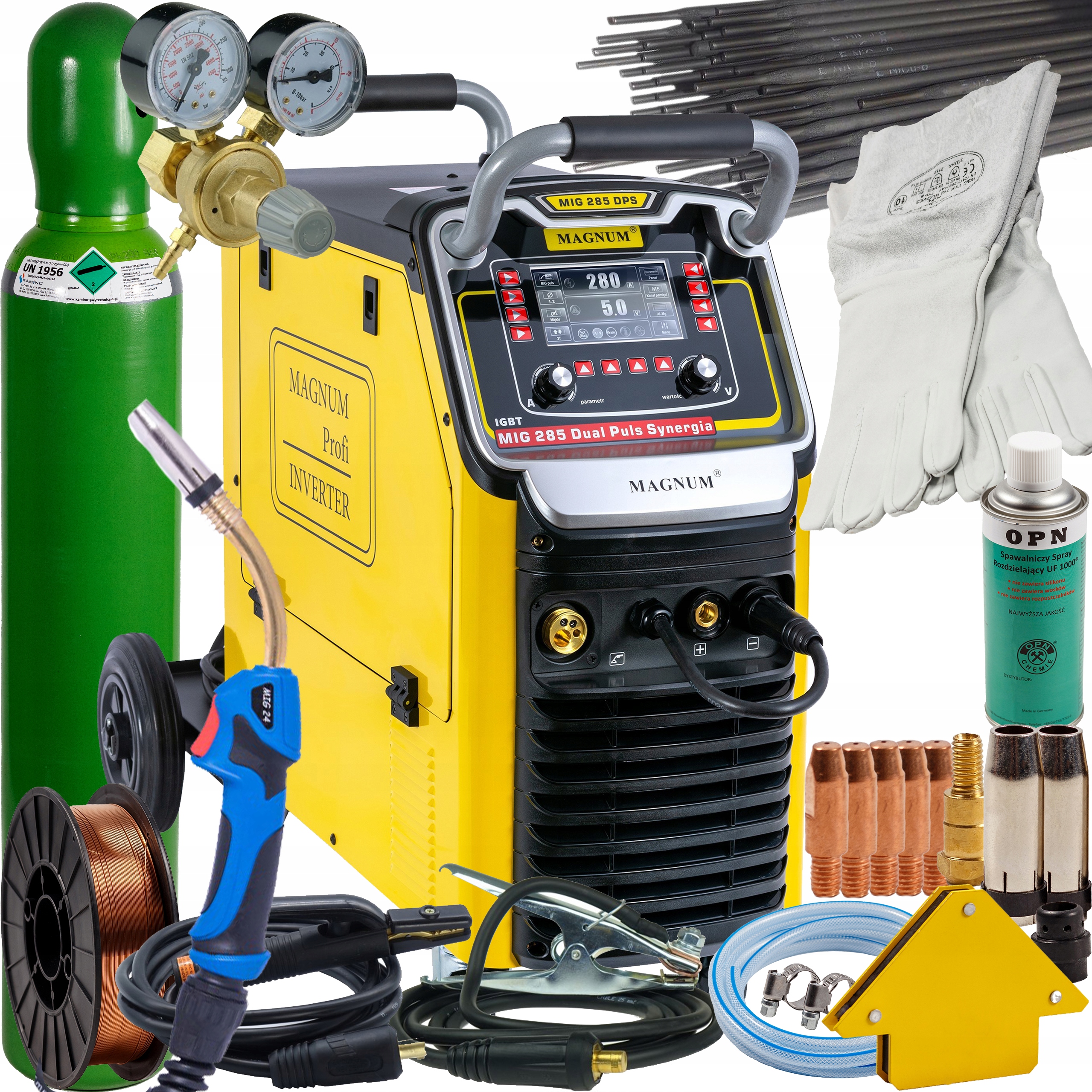 Svařovací stroj Magnum Mig 285 Dual Puls Synergie Mma 280A 400V LCD 4x4 SET3