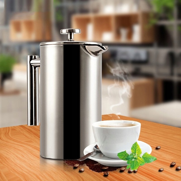 DZBANEK Z ZAPARZACZEM 1L FRENCH PRESS DO KAWY HERBATY ZIÓŁ STALOWY 21 CM Linia FRENCH PRESS
