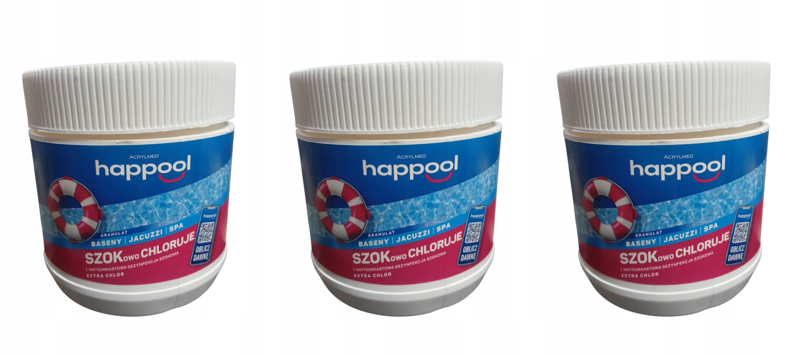 Chlor szok granulat HAPPOOL 0,4 kg X 3 ( 1,2KG) SZOKOWA DYZENFEKCJA WODY
