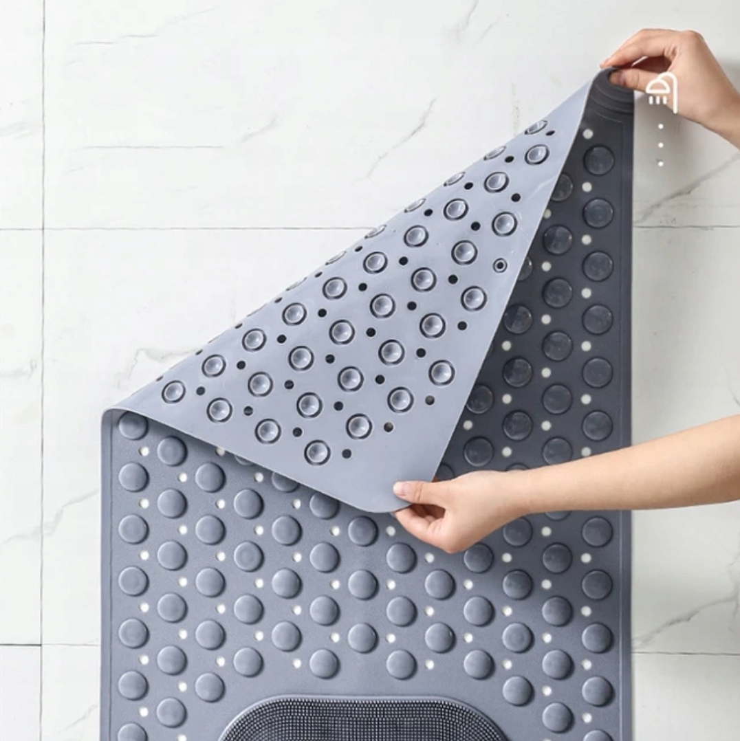 MATA ANTYPOŚLIZGOWA DO ŁAZIENKI NA PRZYSSAWKI WANNY POD PRYSZNIC MASUJĄCA Kolor odcienie szarości i srebra