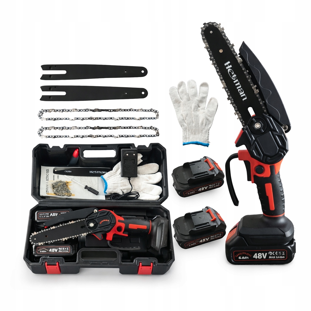 Akumulátorová mini řetězová pila 6" – sada 48 V se 2 bateriemi