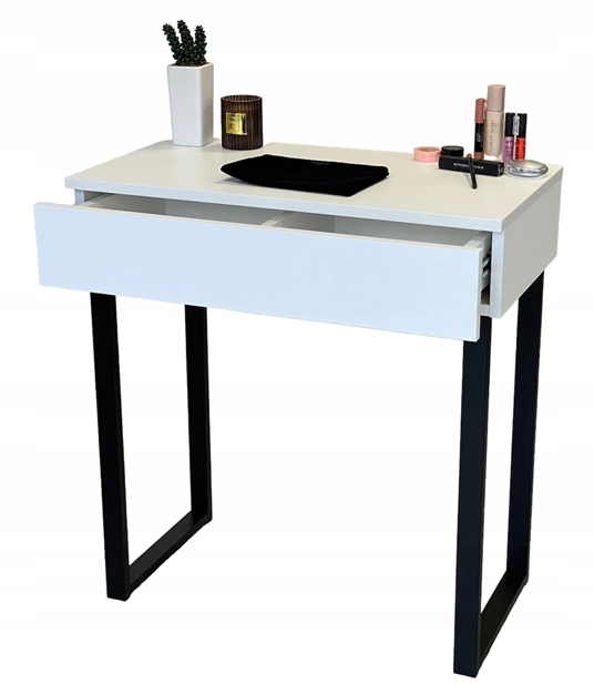 Toaletka Biela Matná S Zásuvkou, Čierne Nožičky 75 CM