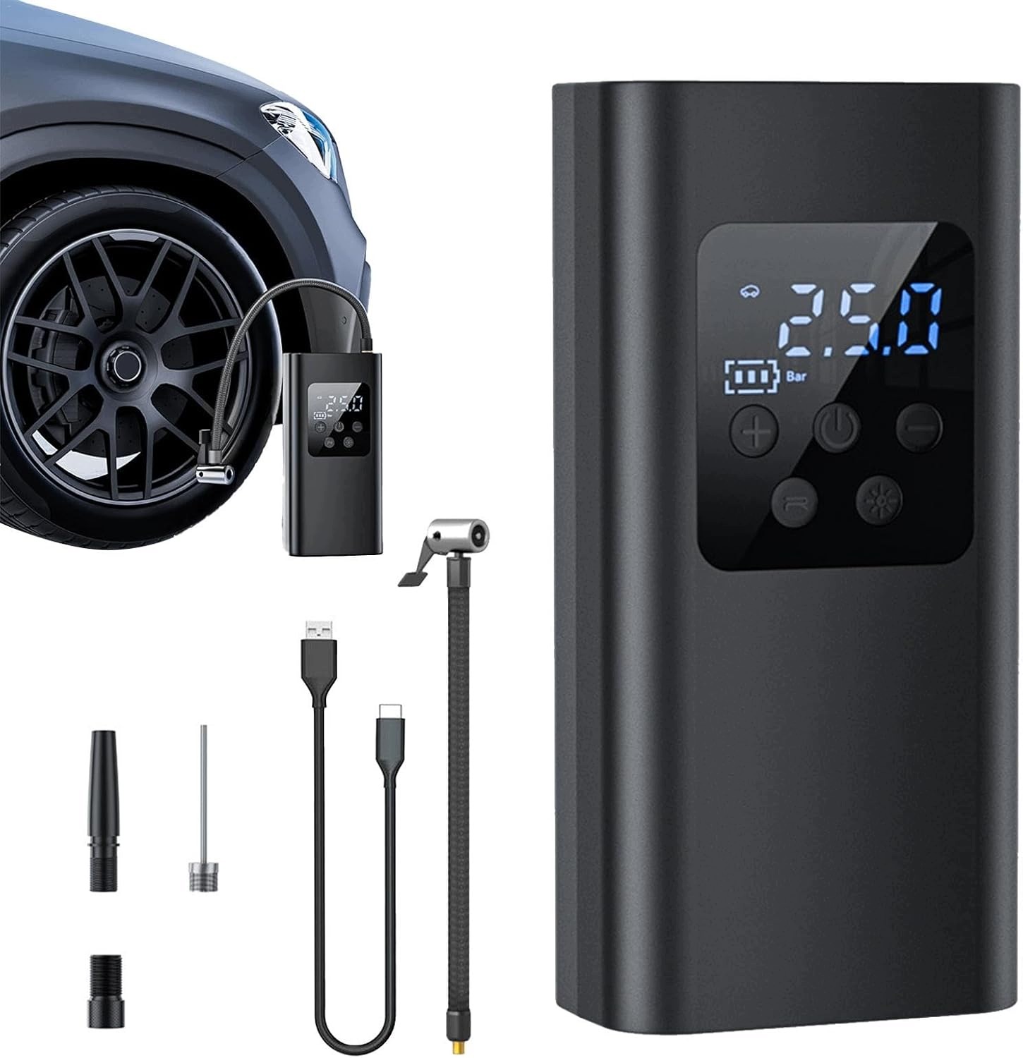 Bezdrátová Elektrická Pumpa Kompresor Do Auta Led 12V 4000mah