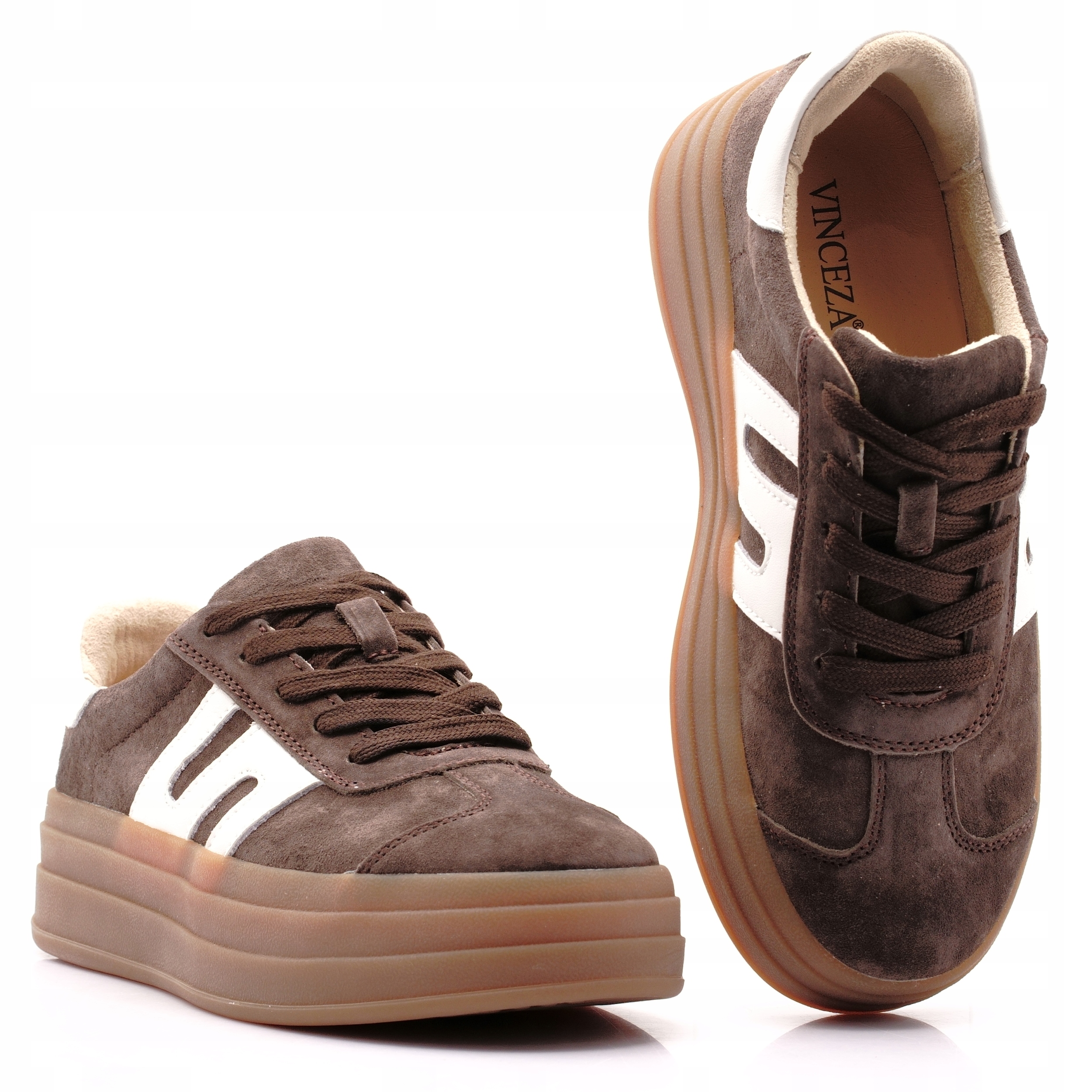 Vinceza Buty Sportowe Damskie Sneakersy Skórzane Brązowe 79589 40