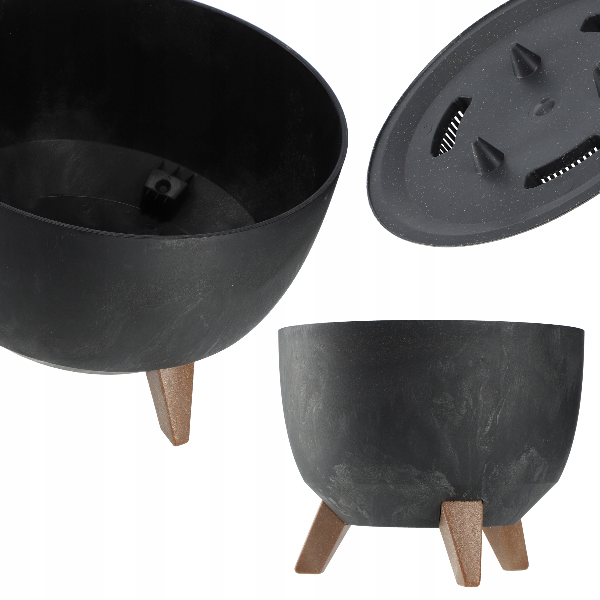 Květináč Květináč 47 cm Obal Na Květináč Nohy Korek Květinový Černý Vložka