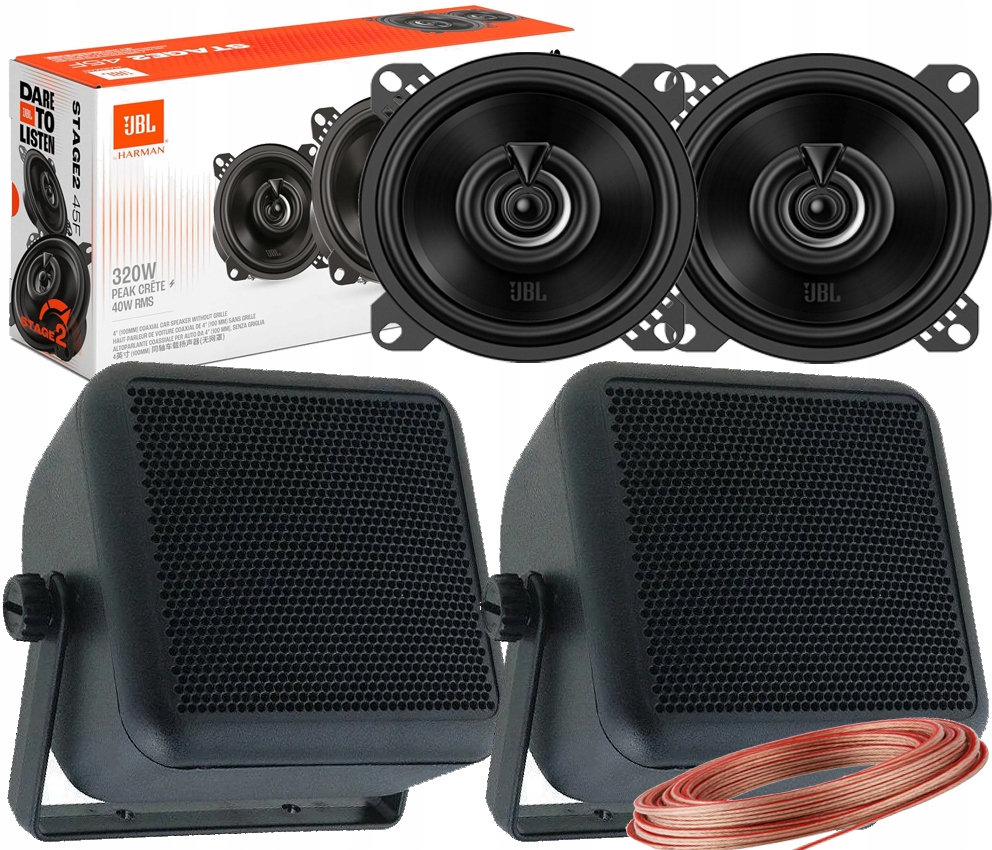 2× Głośniki samochodowe dwudrożne JBL Stage2 45F + 2× Kabel głośnikowy Eldor TLgYp 2x0,75 2 x 0,75 mm² 1 m