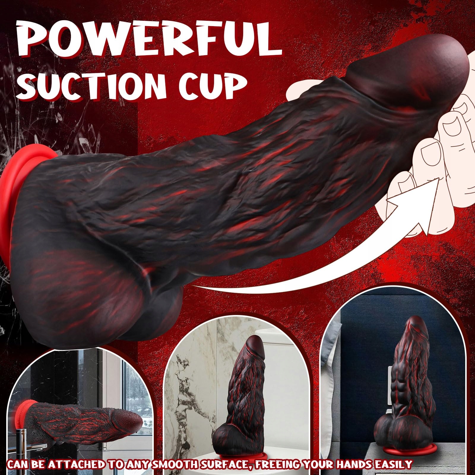 MONSTER Knot Dildo Fantasy Ogon Z Dwoma Węzłami Czarny Czerwony Silikonowy — miniatura 5