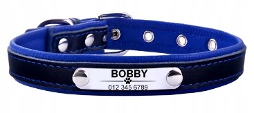 Obojek pro psa kočku Personalizované jméno telefonní číslo L Modrý