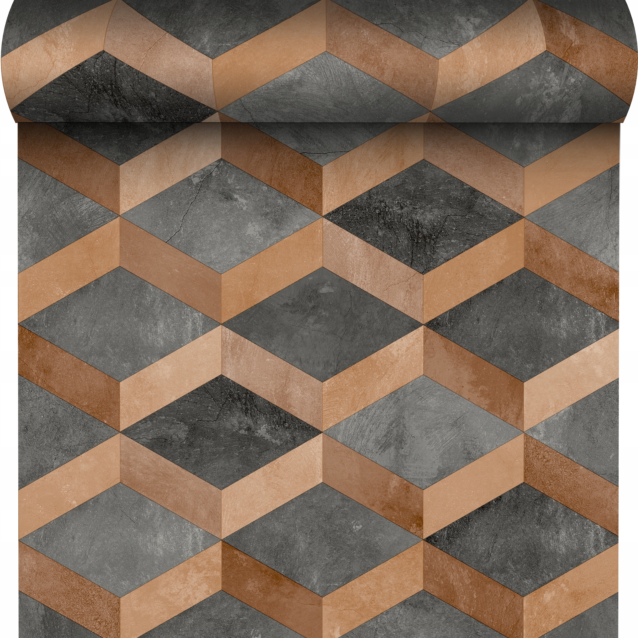 

Tapeta 3D Romby Figury Szary Beton Miedź 175001