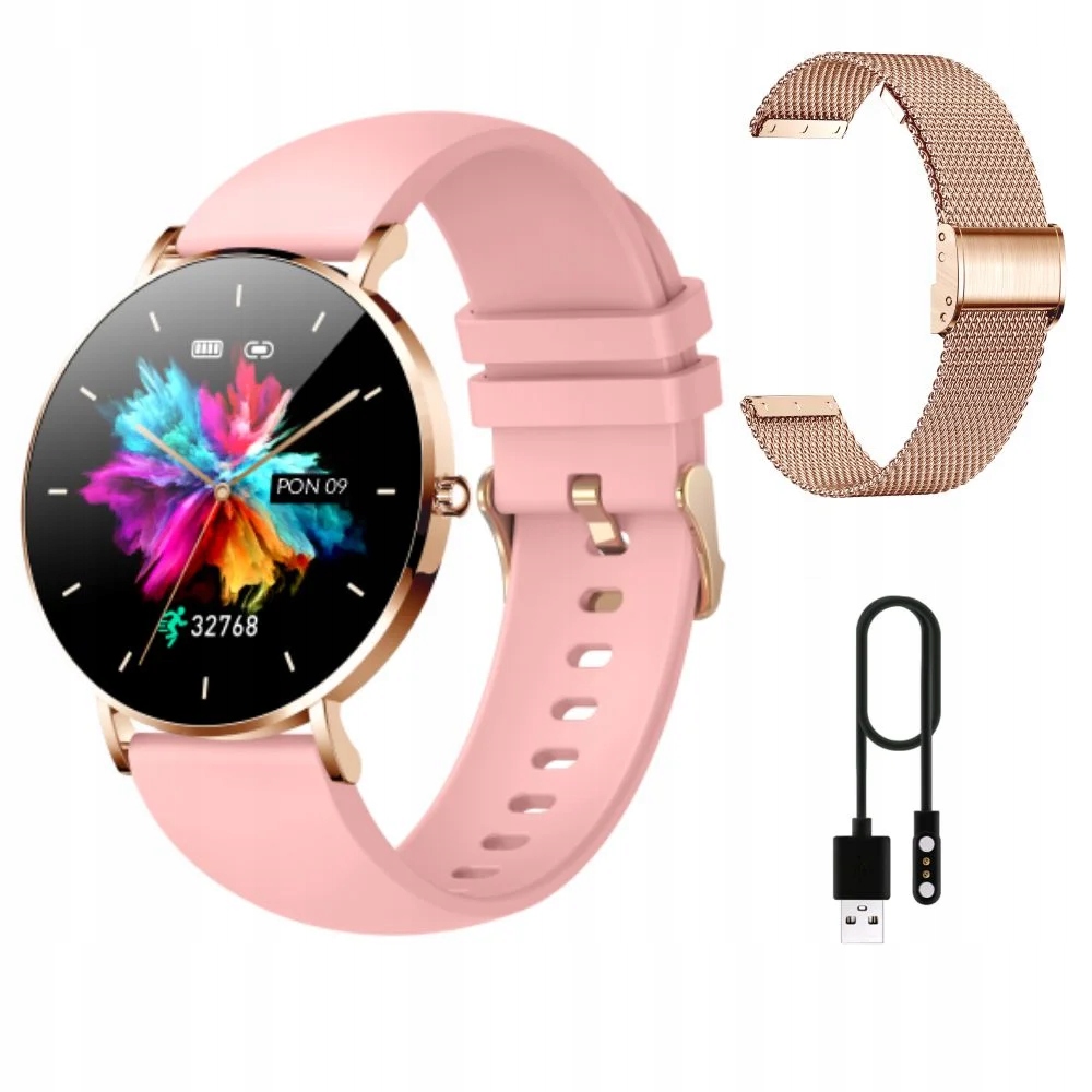 

Smartwatch Zegarek Damski Róż Amoled Alexa Pasek