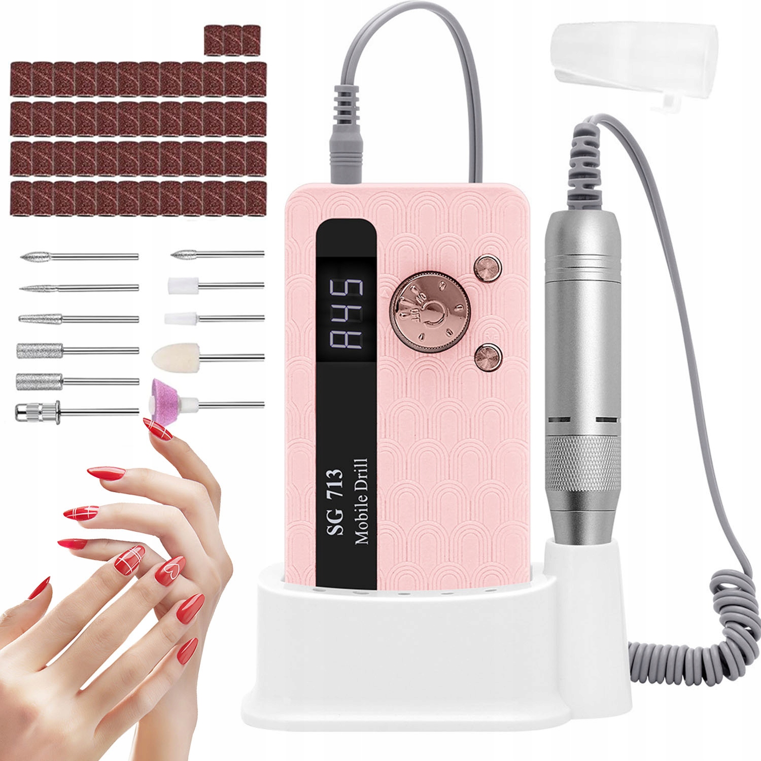 Bruska Manikúra Pedikúra Růžová 3600 Mah 45000RPM Přenosná