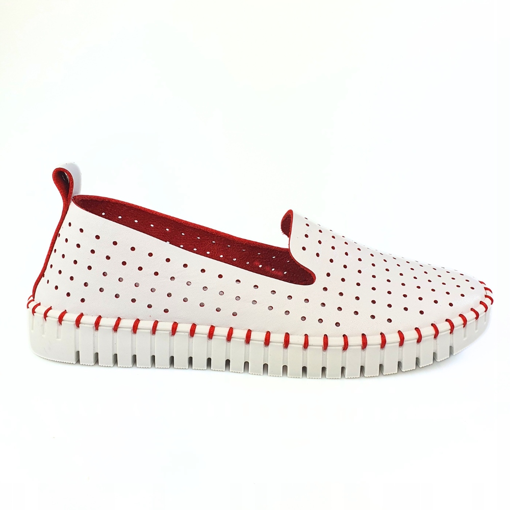 NESSI 18390 miękkie mokasyny slip on biały + czerwony skóra rozmiar 40 Marka Nessi