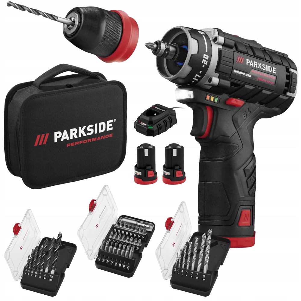 Wiertarko-wkrętarka Akumulatorowa Parkside Pbspa 2XAKU Ładowarka Walizka