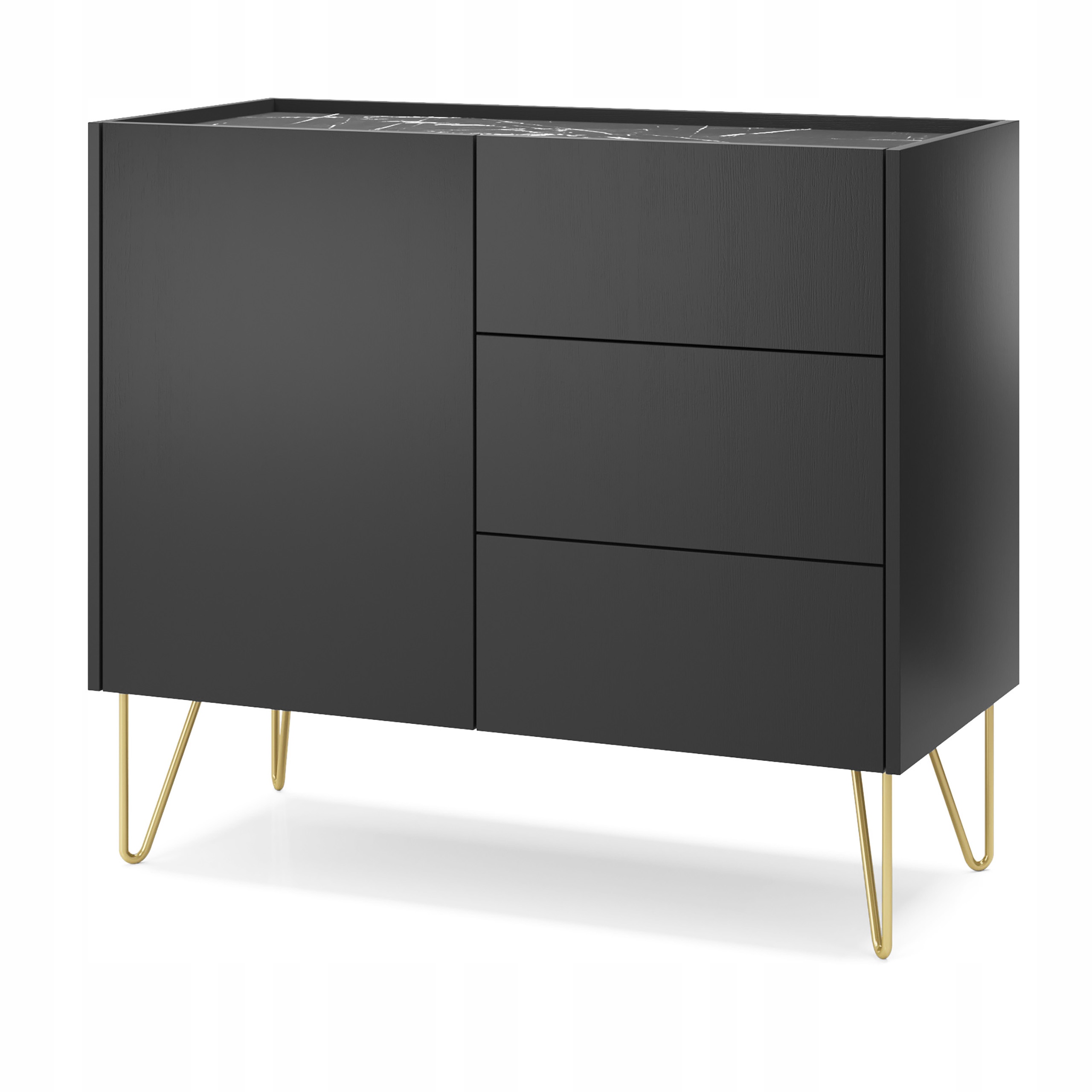 Komoda Armonia 97 cm do obývacího pokoje Ložnice 3 zásuvky Dvířka Černá