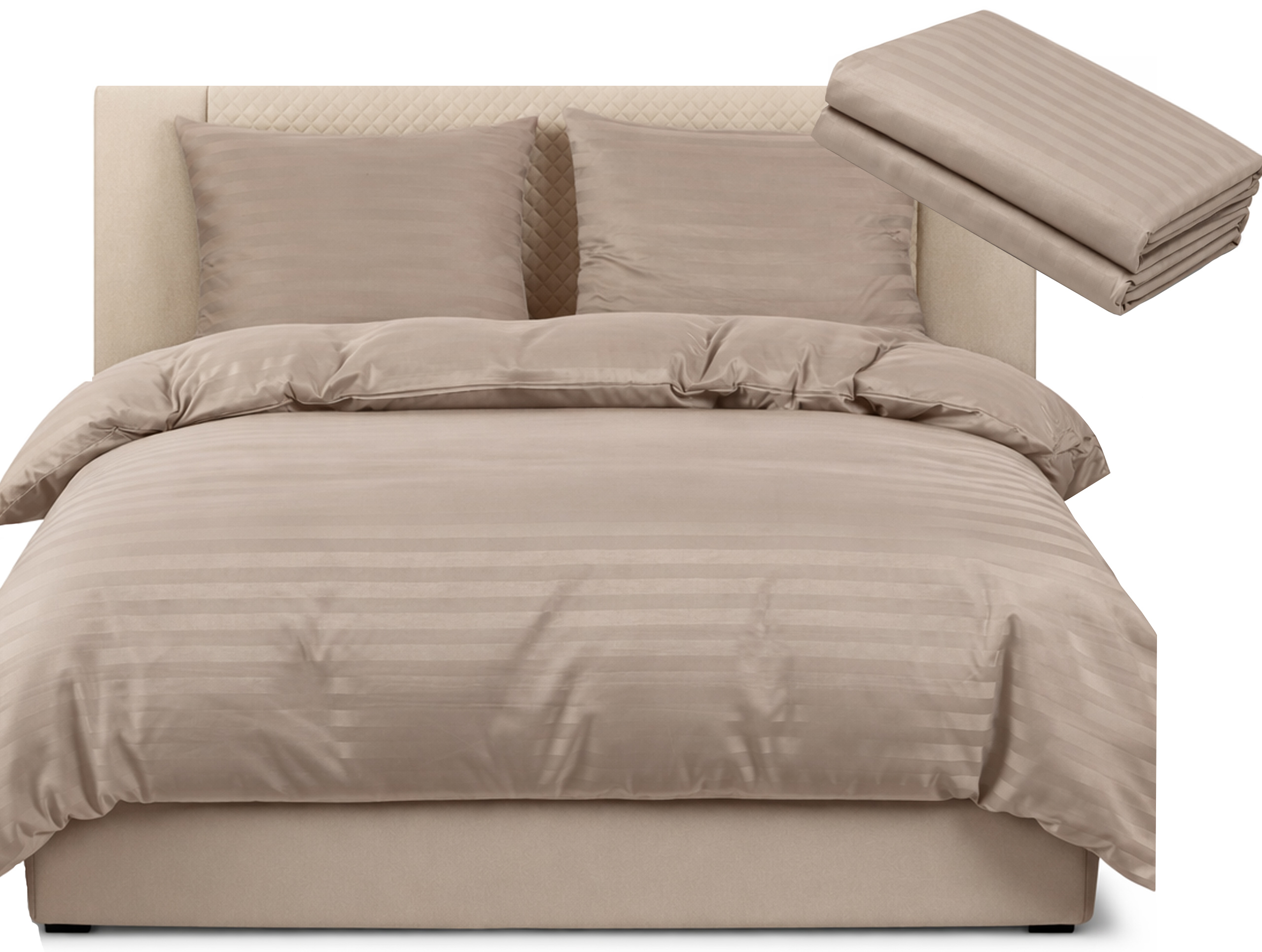Povlečení damašek hotelové pruhy 200x220 Prostěradlo cappuccino, béžová barva