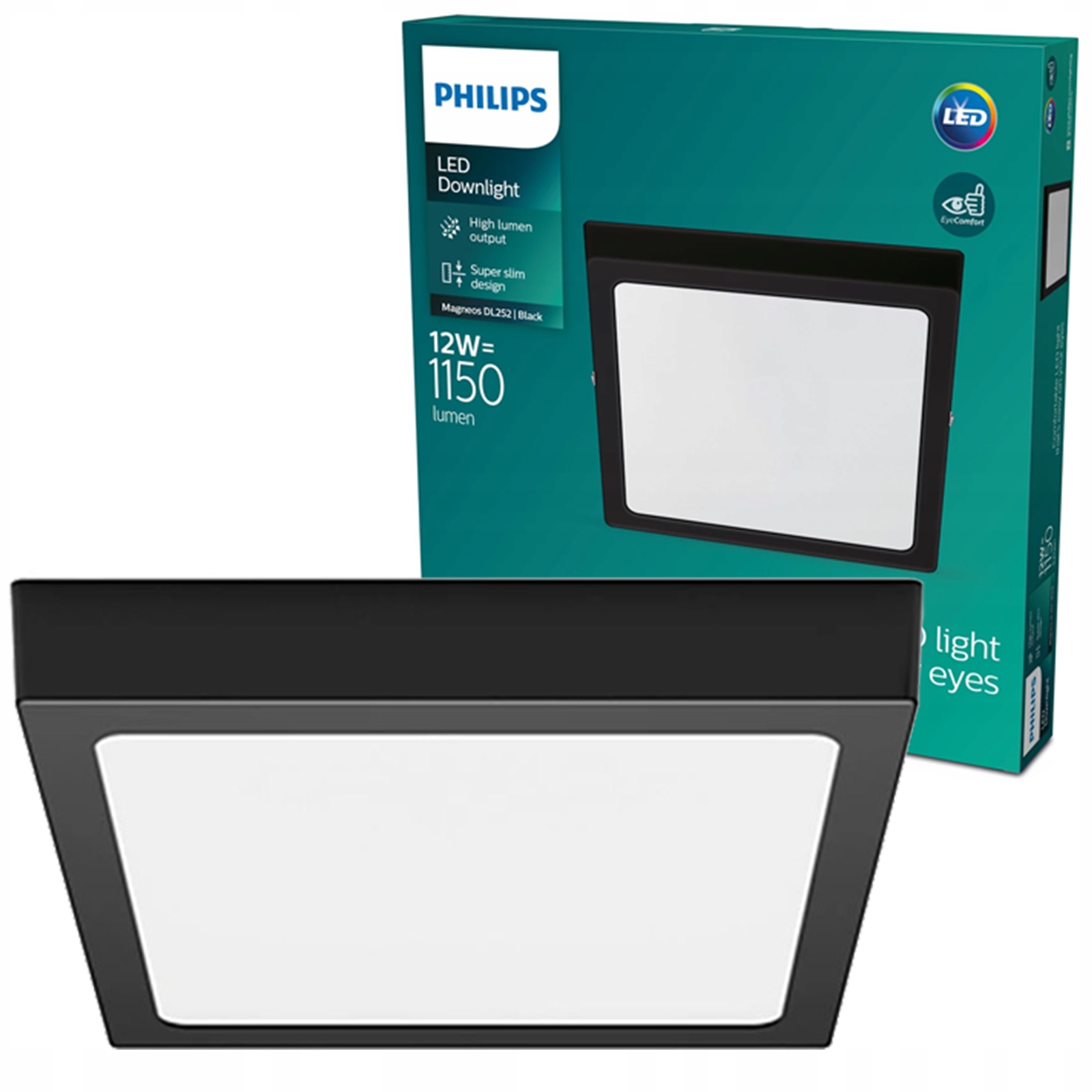 Stropní Svítidlo Led panel Stropní Svítidlo na omítku 12W 2700K 21cm Černá Philips