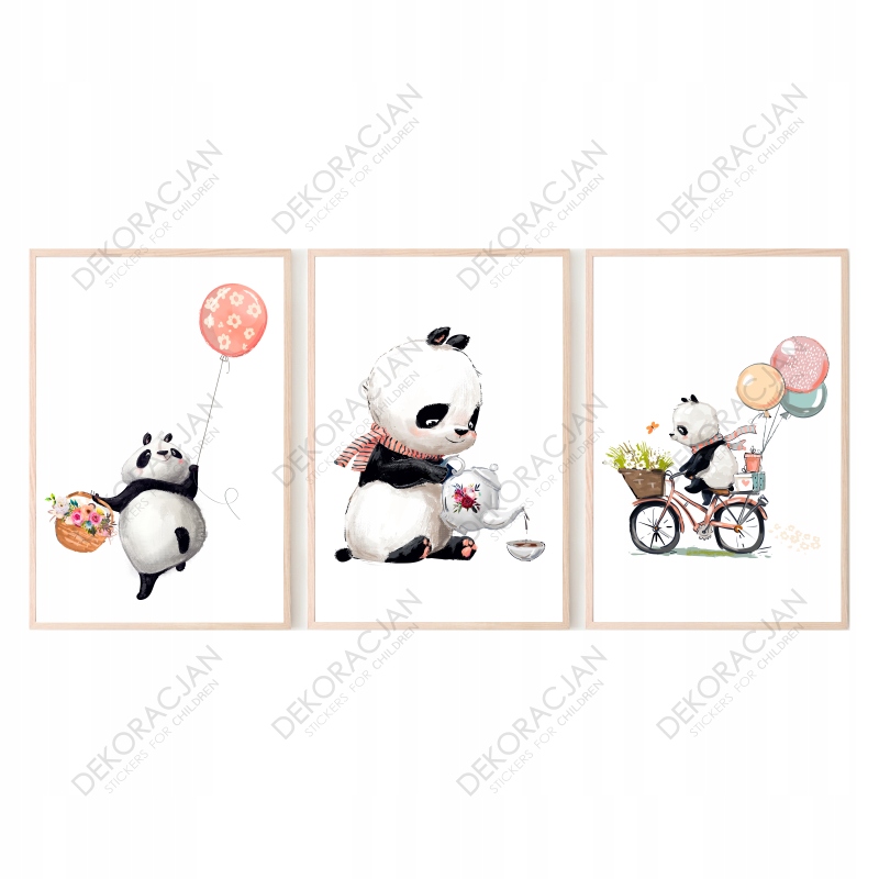 Zestaw 3 obrazki A3 plakaty wesołe pandy Płeć chłopcy dziewczynki Brak informacji