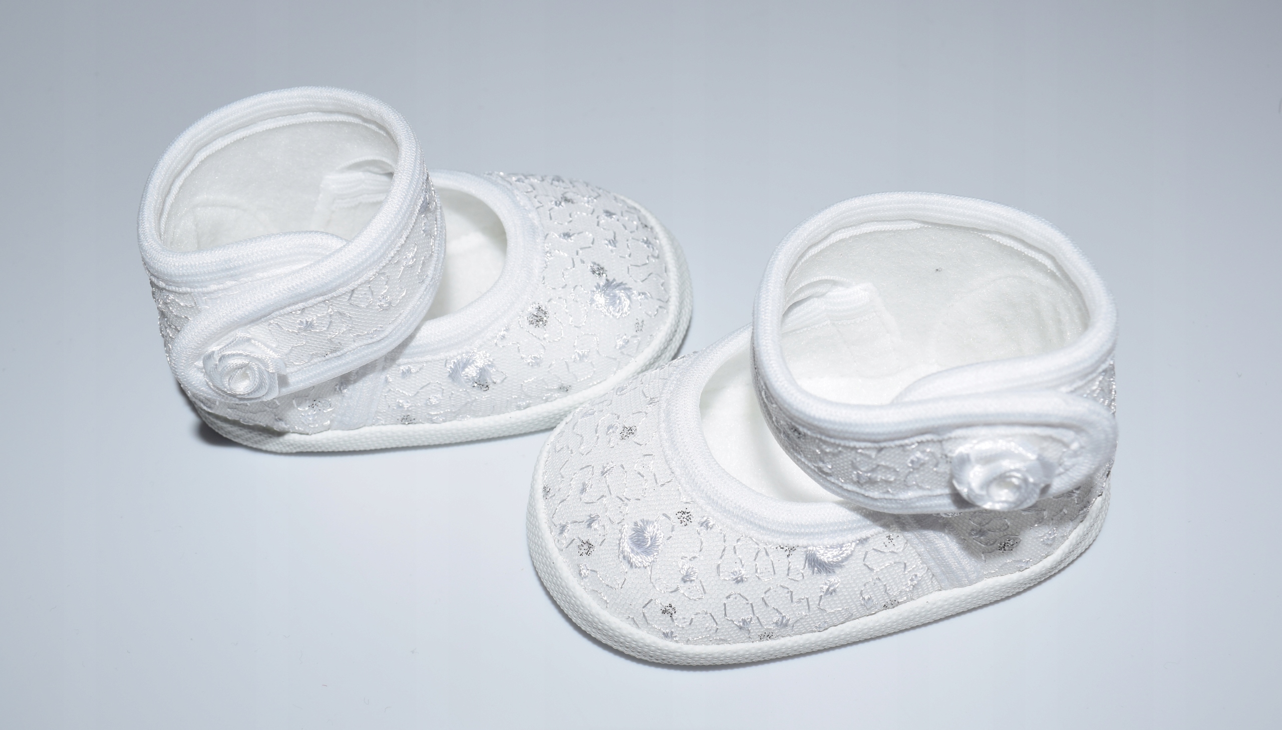 BALERINKI KORONKOWE na rzep Buciki do CHRZTU 12 cm Płeć Dziewczynki