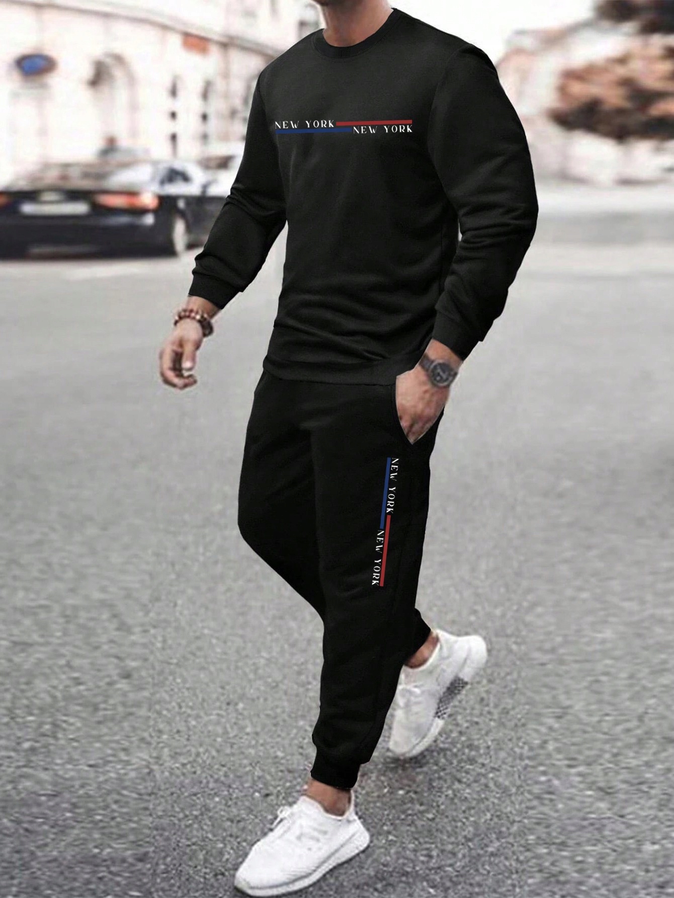 Teplákovka Pánský Casual Černý S Potiskem Mikina S Kalhotami Shein 5XL