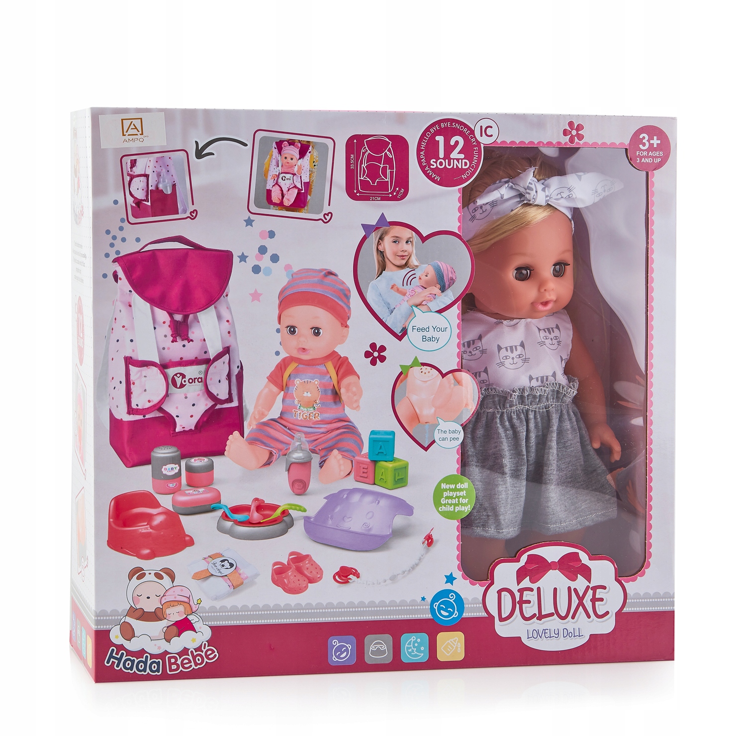 LALKA BOBAS Z AKCESORIAMI DLA NIEMOWLAKA I PLECAKIEM DLA MAŁEJ MAMY MÓWIĄCA Kod producenta WZB8801-7