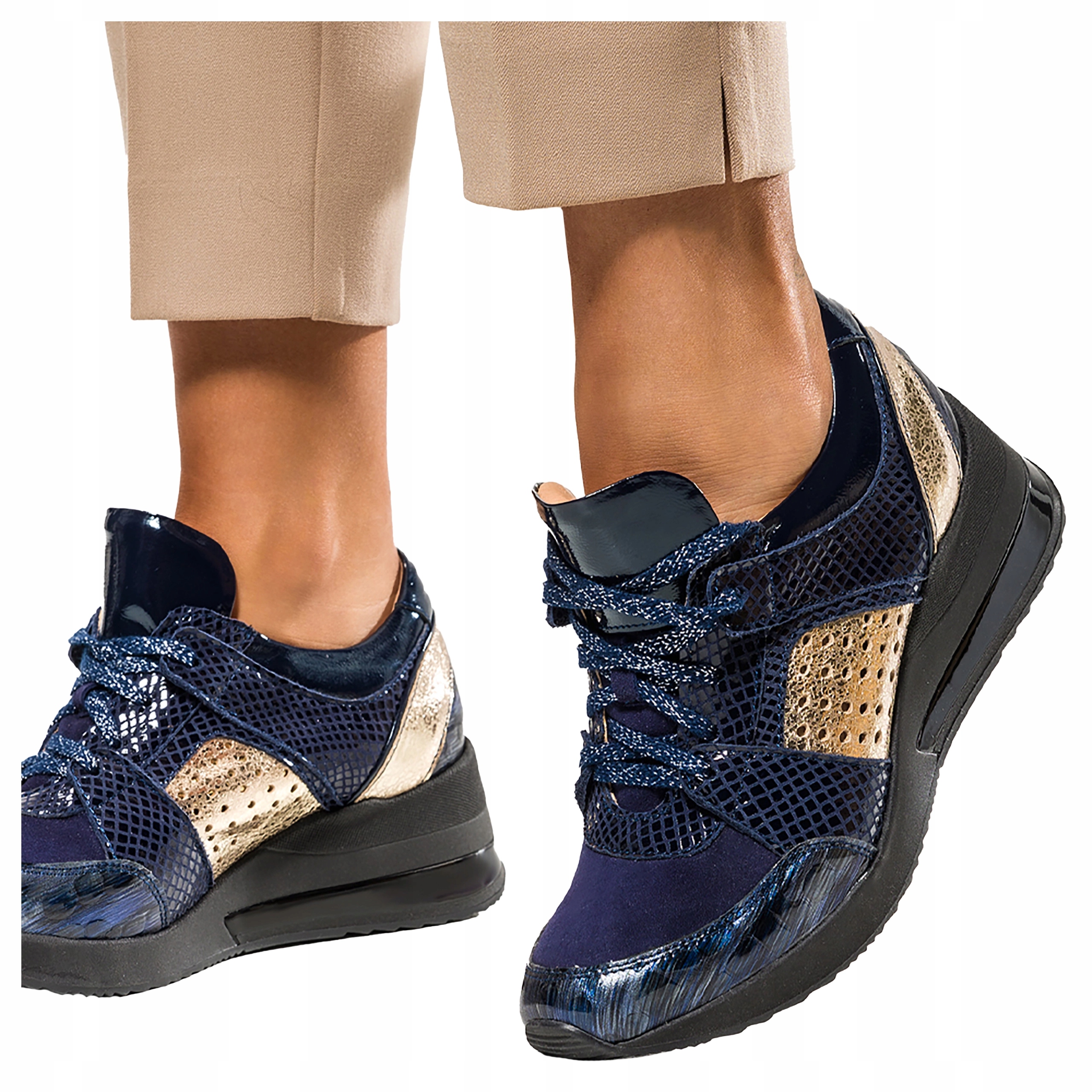 Tmavě modré Kožené Tenisky Dámské Pohodlné Módní Sportovní Šněrování vel. 37