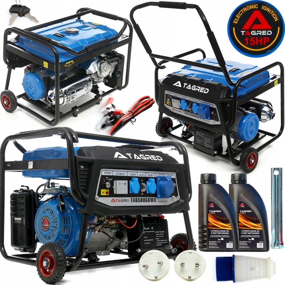 Agregat prądotwórczy generator prądu 6500W 1-fazowy 230V 11KW 15HP Avr olej