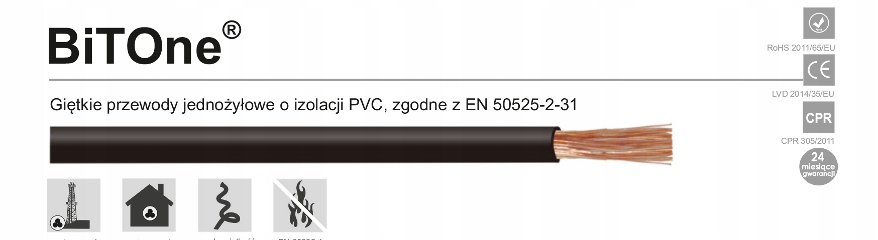 Przewód kabel linka LGY 0,5 czarny Bitone 100m Marka Bitner