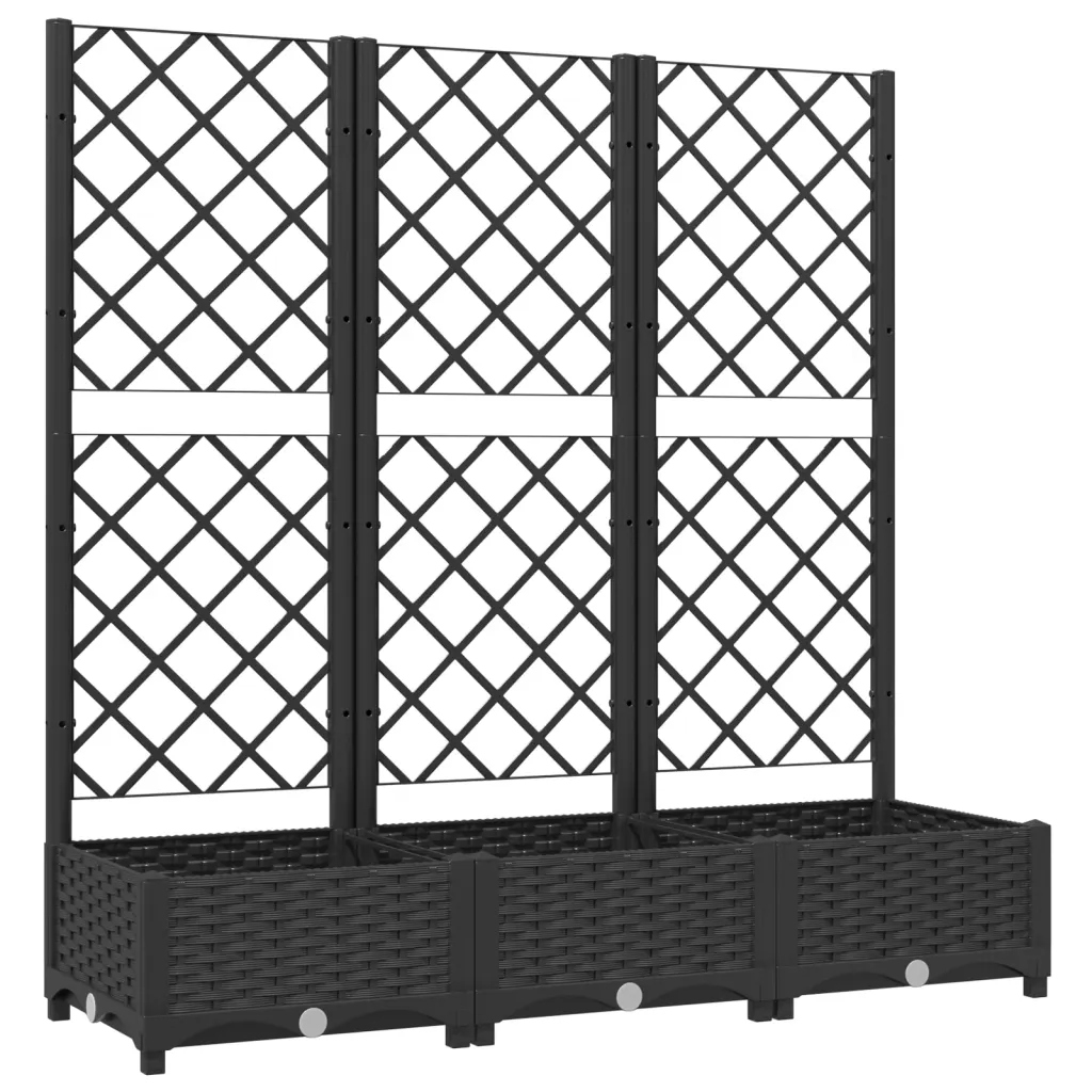 Zahradní Květináč s mřížkou na popínavé rostliny, polypropylen, černý, 120 x 40 x 121,5 cm