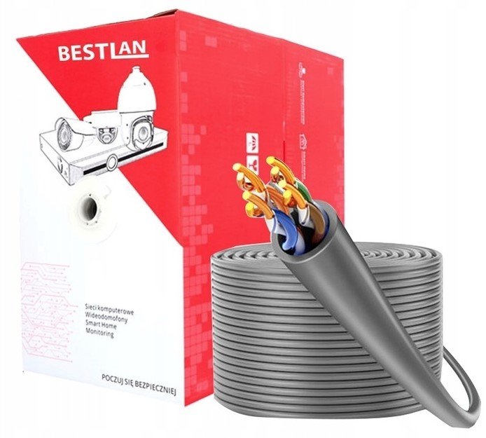 Kabel sieciowy Lan wewnętrzny Skrętka komputerowa kat.6 miedź Cu 305m