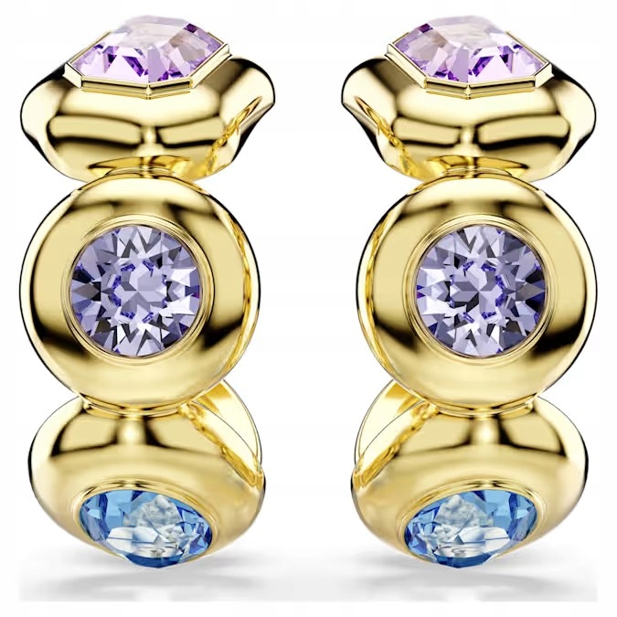 Náušnice Swarovski Gema Půlkruhy Barevné krystaly Ocel pozlacená tyčinka