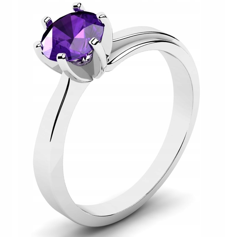 

Pierścionek Z Białego Złota Fioletowa Cyrkonia 6MM