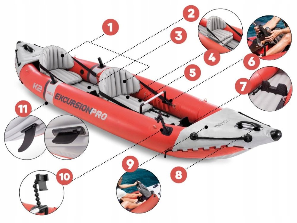 Kajak Excursion Pro 2os. Intex Pompka+Wiosła 68309 MODEL 2024 Kod producenta 68309