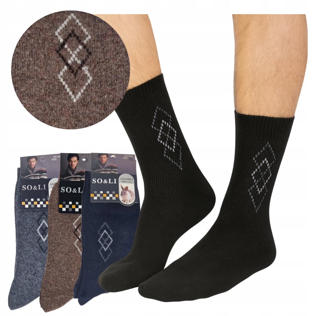 3x Pánské ponožky Angorové Ponožky Silné Teplé Zimní 39-42 Dlouhé